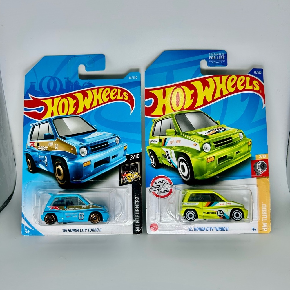 Hot Wheels Honda Lot of 2x - ‘85 Honda City Turbo II Blue & Green HW Turbo NEW